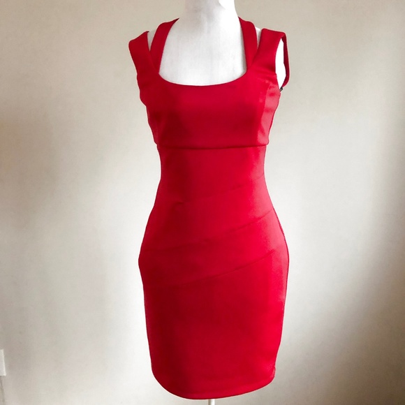 Guess Sexy Red Midi Dress Sleeveless Sheath 2 - Picture 4 of 5
